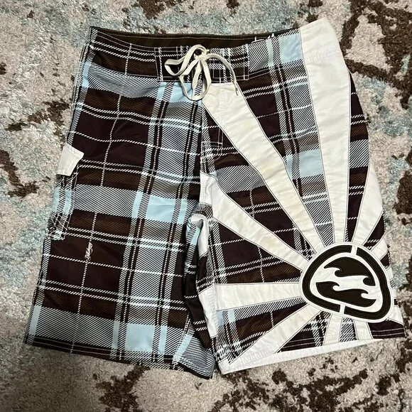 Vintage Billabong Andy Irons Board Shorts Plaid Size 34 Y2K